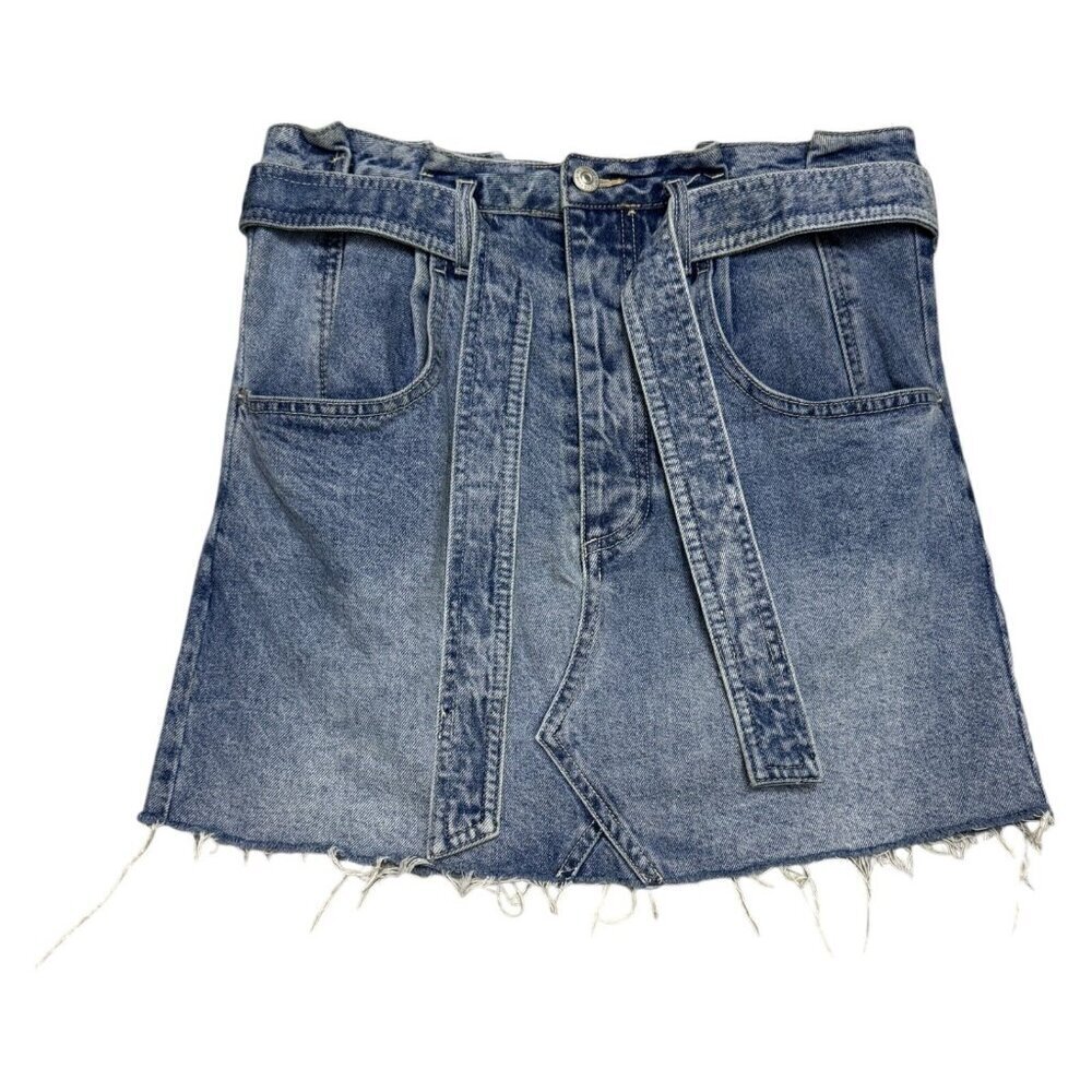 FREE PEOPLE Designer We The Free Denim Jean Mini Skirt With Belt Womens Small